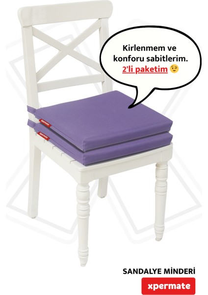 2'li Sandalye Minderi Su Itici Kumaş 40X40 cm Sünger Sandalye Minderi Bağcıklı Mor