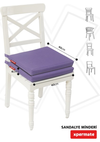 2'li Sandalye Minderi Su Itici Kumaş 40X40 cm Sünger Sandalye Minderi Bağcıklı Mor fiyatları