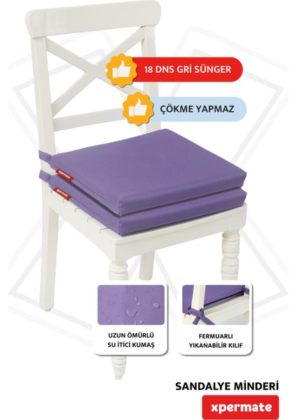 2'li Sandalye Minderi Su Itici Kumaş 40X40 cm Sünger Sandalye Minderi Bağcıklı Mor modelleri