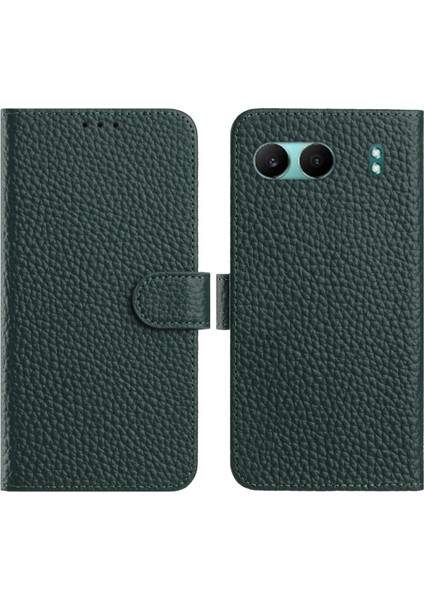 Oneplus Nord 4 Cüzdan Standı Litchi Dokusu Gerçek Inek Derisi Kapaklı Telefon Kılıfı (Yurt Dışından)