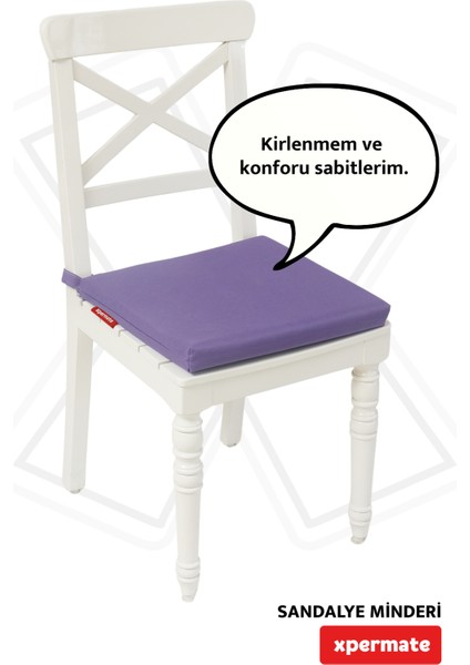 Fermuarlı Sandalye Minderi Su Itici Kumaş 40X40 cm Sünger Sandalye Minderi Bağcıklı Mor