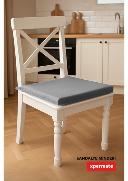 Fermuarlı Sandalye Minderi Su Itici Kumaş 40X40 cm Sünger Sandalye Minderi Bağcıklı Antrasit indirimleri