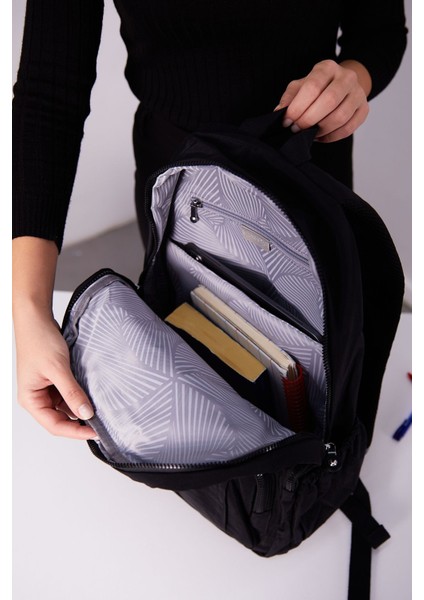 Unisex Suya Dayanıklı Krinkıl Kumaş Çok Gözlü Bej Laptop Okul ve Sırt Çantası