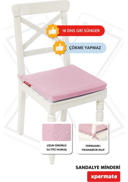 Fermuarlı Sandalye Minderi Su Itici Kumaş 40X40 cm Sünger Sandalye Minderi Bağcıklı Pembe fiyatları