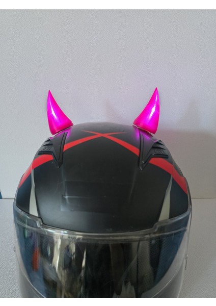 Motosiklet Işıklı Kask Boynuzu,ışıklı Şeytan Boynuzu Pil Dahil.-Pembe 2 Adet 3m Bantlı modelleri