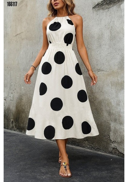 Kadın Kolsuz Boyundan Bağlamalı Beli Lastikli Etnik Desen Baskı Süprem Uzun Elbise fiyatları