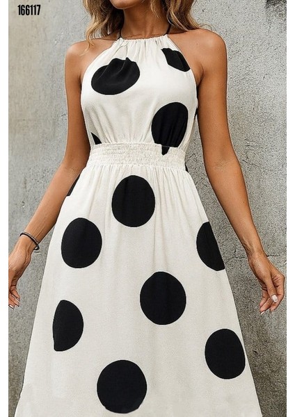 Kadın Kolsuz Boyundan Bağlamalı Beli Lastikli Etnik Desen Baskı Süprem Uzun Elbise modelleri