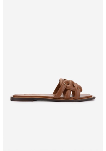 Kadın Hakiki Deri Taba Düz Terlik 1112 110-14 Bn Trlk Y25 Taba