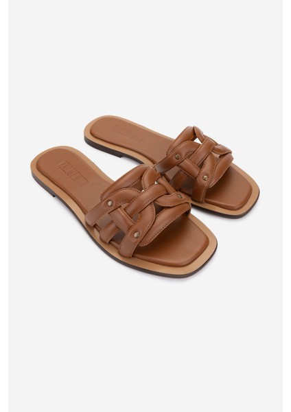 Kadın Hakiki Deri Taba Düz Terlik 1112 110-14 Bn Trlk Y25 Taba fiyatları