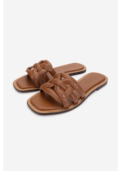 Kadın Hakiki Deri Taba Düz Terlik 1112 110-14 Bn Trlk Y25 Taba indirimleri