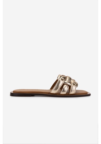 Kadın Hakiki Deri Dore Düz Terlik 1112 110-14 Bn Trlk Y25 Dore