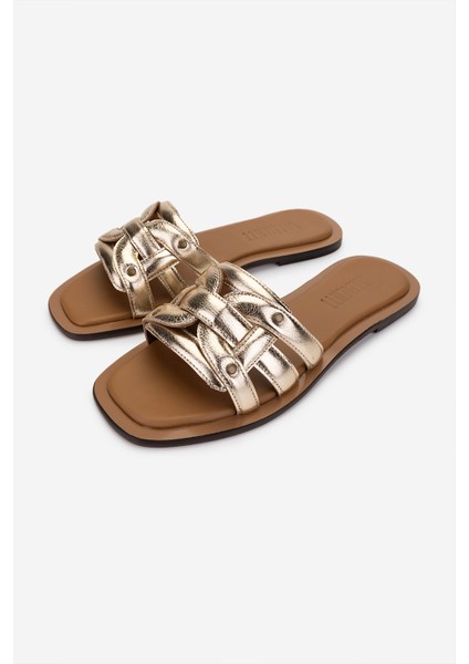 Kadın Hakiki Deri Dore Düz Terlik 1112 110-14 Bn Trlk Y25 Dore indirimleri