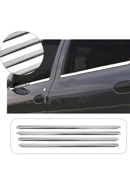 Dacia Logan Uyumlu 2005-2013 Krom Cam Çıtası 4 Parça Paslanmaz Çelik