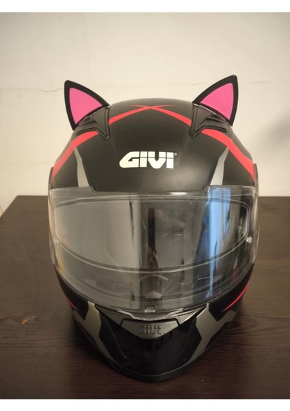 Kedi Kulağı Çift Renk -Kask Süsü siyah pembe