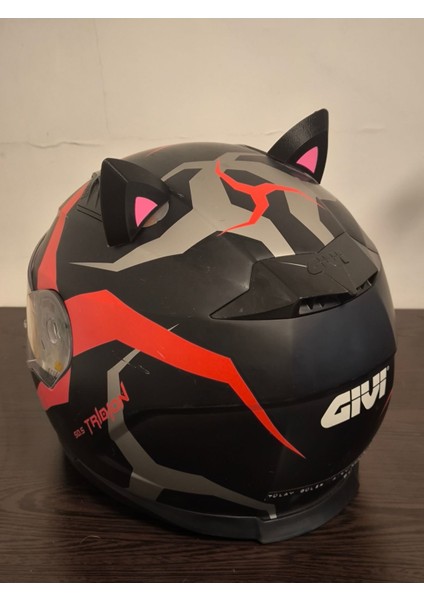 Kedi Kulağı Çift Renk -Kask Süsü siyah pembe modelleri