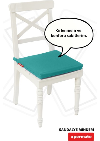 Fermuarlı Sandalye Minderi Su Itici Kumaş 40X40 cm Sünger Sandalye Minderi Bağcıklı Yeşil