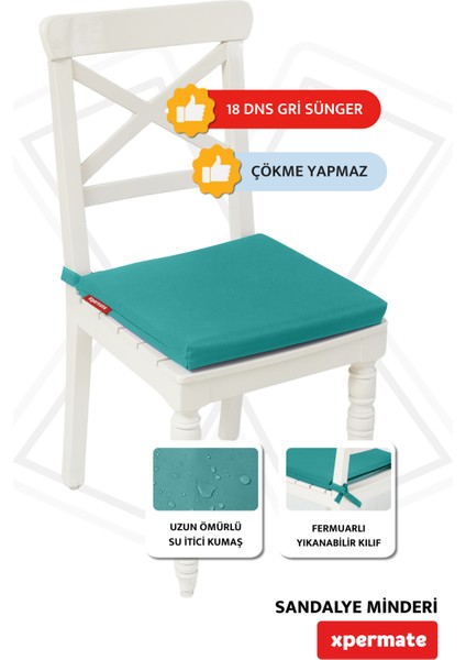 Fermuarlı Sandalye Minderi Su Itici Kumaş 40X40 cm Sünger Sandalye Minderi Bağcıklı Yeşil fiyatları