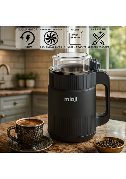 Mio CG34 500W Paslanmaz Çelik Bıçak Kompakt Baharat ve Kahve Öğütücü Siyah