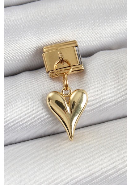 316L Çelik Sallantılı Kalp Model Gold Renk Nomination Charm - Modern Çözüm - Cool Stil