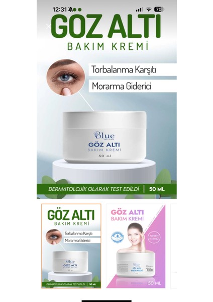 Skin Care Göz Altı Morluk ve Torbalanma Karşıtı Göz Kremi 50 ml Tüm Cilt Tipleri