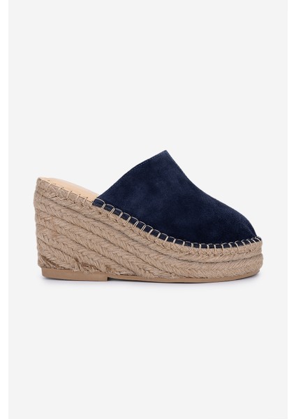 Kadın Hakiki Deri Lacivert Süet Topuklu Terlik 1144 5408 Bn Trlk Y25 Lacı Suet