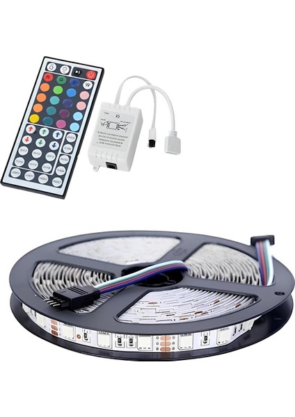 Rgb 5 Metre 3 Çipli Şerit LED Seti 🌈 Kumandalı Işık Kiti + Adaptör + Kontrol Devresi