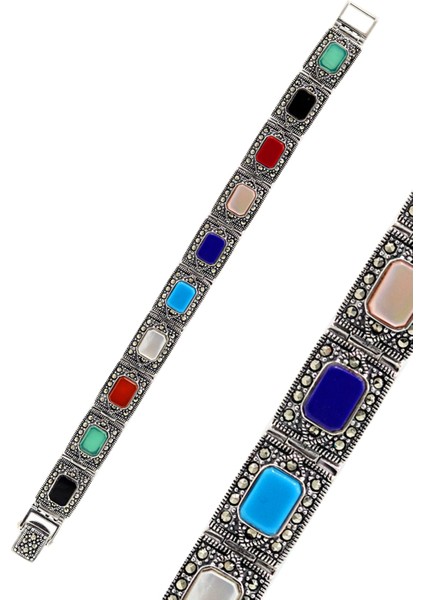 Sıra Taşlı Kare Model Markazit Kadın Gümüş Bileklik 201024430