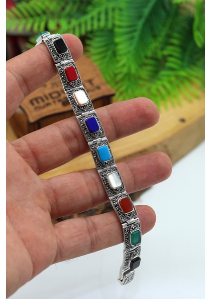 Sıra Taşlı Kare Model Markazit Kadın Gümüş Bileklik 201024430 modelleri