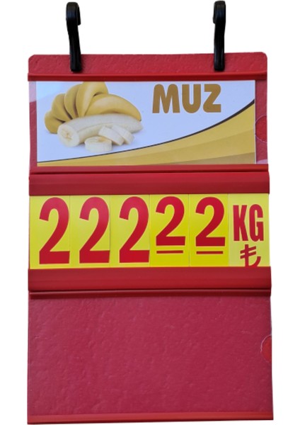 5 Adet 5 Haneli Künyeli Manav Etiketi 17X27,50 cm Ebat ( Orta Boy ) Kırmızı Etiket Kırmızı Rakam