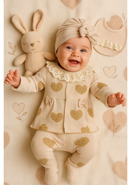 Kız Bebek My Heart 10'lu Yeni Doğan Hastane Çıkışı Zıbın Seti(Tulumun Kolları Kalp Desenli Düz Değil