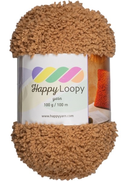 Happy Loopy Yarn - 100g / 100m | %100 Polyester Buklet Örgü İpi - Açık Kahverengi