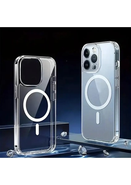 Iphone 15 Pro Max Uyumlu Kılıf Magsafe ve Şeffaf Lens Koruyuculu