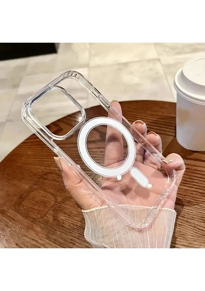 Iphone 15 Pro Max Uyumlu Kılıf Magsafe ve Şeffaf Lens Koruyuculu