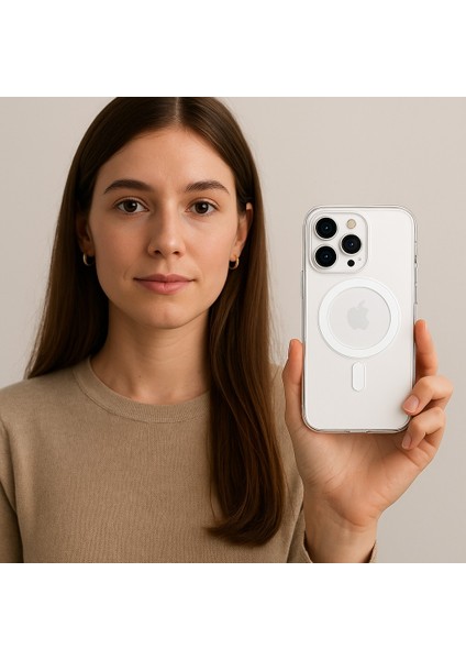Iphone 15 Pro Max Uyumlu Kılıf Magsafe ve Şeffaf Lens Koruyuculu