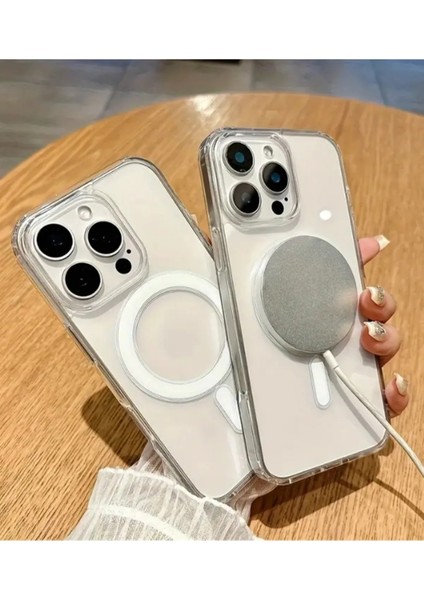 Iphone 15 Pro Max Uyumlu Kılıf Magsafe ve Şeffaf Lens Koruyuculu