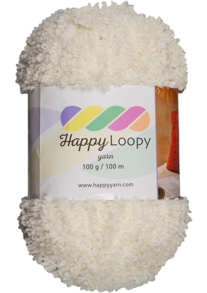 Happy Loopy Yarn - 100g / 100m | %100 Polyester Buklet Örgü İpi - Beyaz