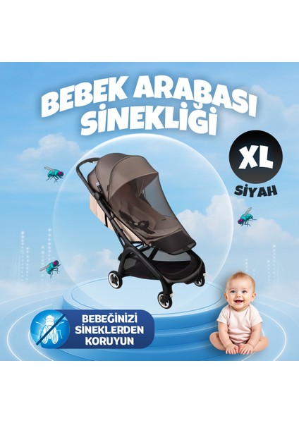 Siyah Bebek Arabası Sinekliği Tüm Bebek Arabası & Puset Modellerine Uygun, Lastikli Xl Cibinlik