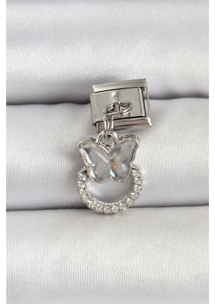 316L Çelik Gümüş Renk Taşlı Kelebek Model Nomination Charm - Modern Çözüm - Modern Stil