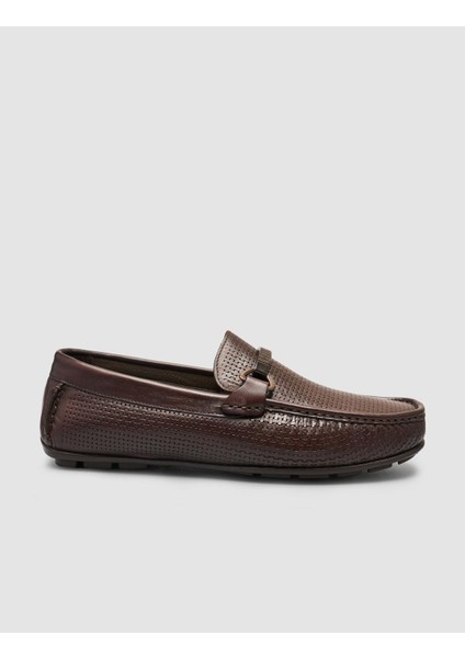%100 Hakiki Deri Kahverengi Tokalı Erkek Loafer