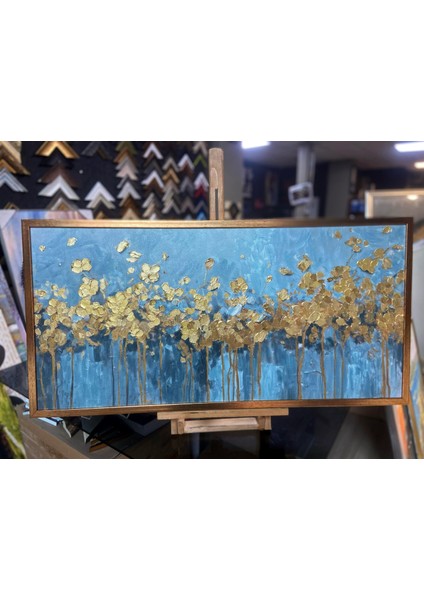 Yağlı Boya Dokulu Tablo Soyut Altın Çiçekler U02036 fiyatları