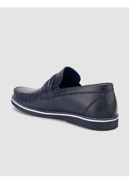 %100 Hakiki Deri Lacivert Erkek Loafer indirimleri