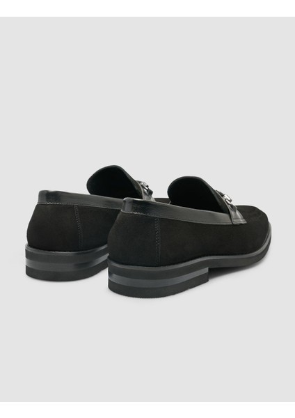 %100 Hakiki Deri Süet Siyah Toka Detaylı Erkek Loafer modelleri