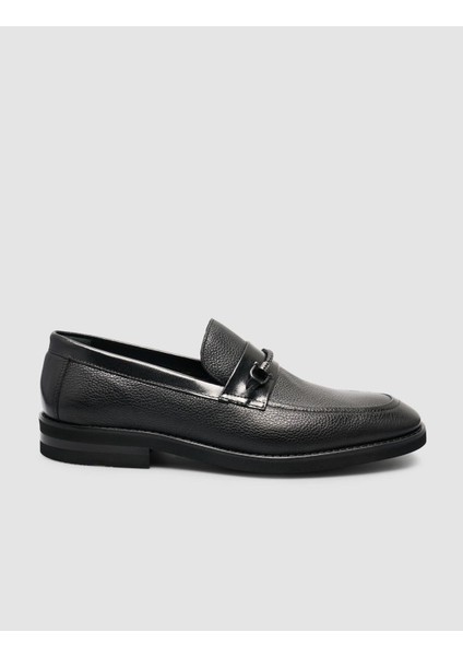 %100 Hakiki Deri Siyah Toka Detaylı Erkek Loafer