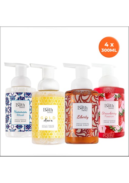 Köpük Sabun Seti 4'lü (Liberty+Hamam+Gold Aura+Çilek)