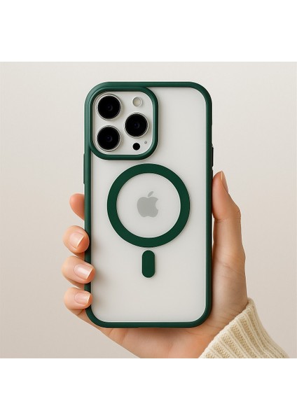 Iphone 15 Pro Max Uyumlu Kılıf Magsafe ve Şeffaf Lens Koruyuculu