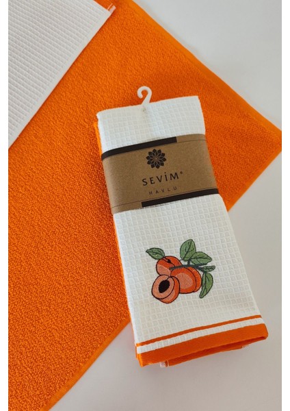 2’li Mutfak Havlusu –%100 Pamuk - Kayısı Nakışlı - 40X60 Cm-Turuncu fiyatları