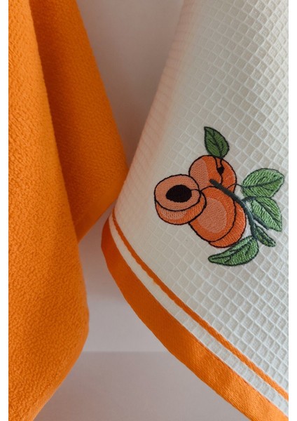 2’li Mutfak Havlusu –%100 Pamuk - Kayısı Nakışlı - 40X60 Cm-Turuncu modelleri