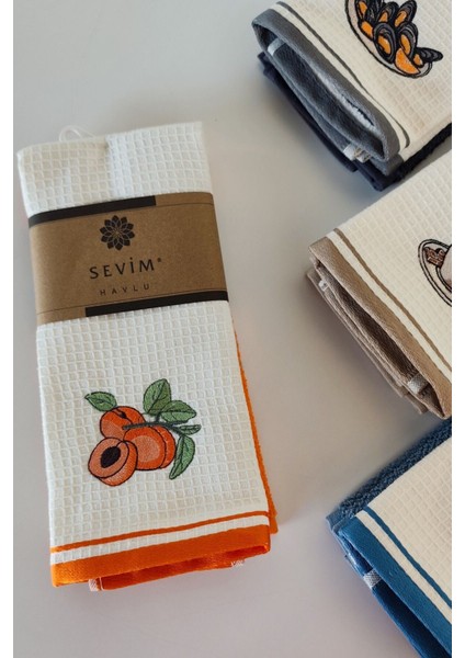2’li Mutfak Havlusu –%100 Pamuk - Kayısı Nakışlı - 40X60 Cm-Turuncu fırsatları