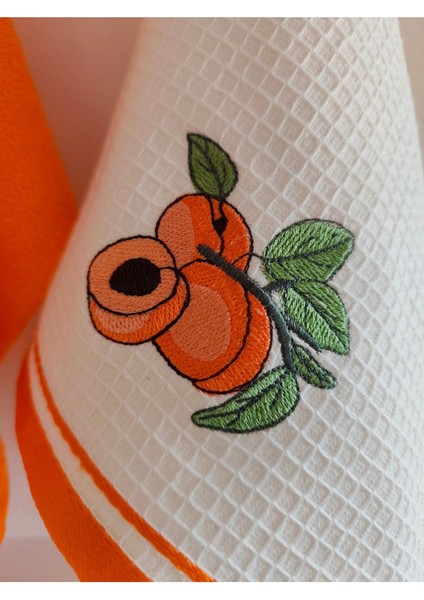 2’li Mutfak Havlusu –%100 Pamuk - Kayısı Nakışlı - 40X60 Cm-Turuncu indirimleri