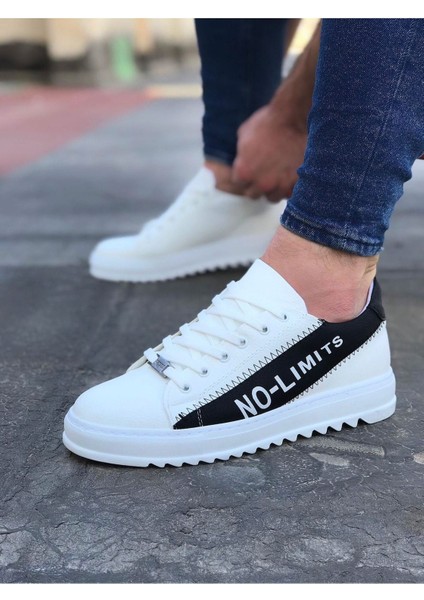 J027 Bağcıklı No Limits Yazılı Ortopedik Taban Erkek Sneaker Günlük Ayakkabı Bt Beyaz/siyah